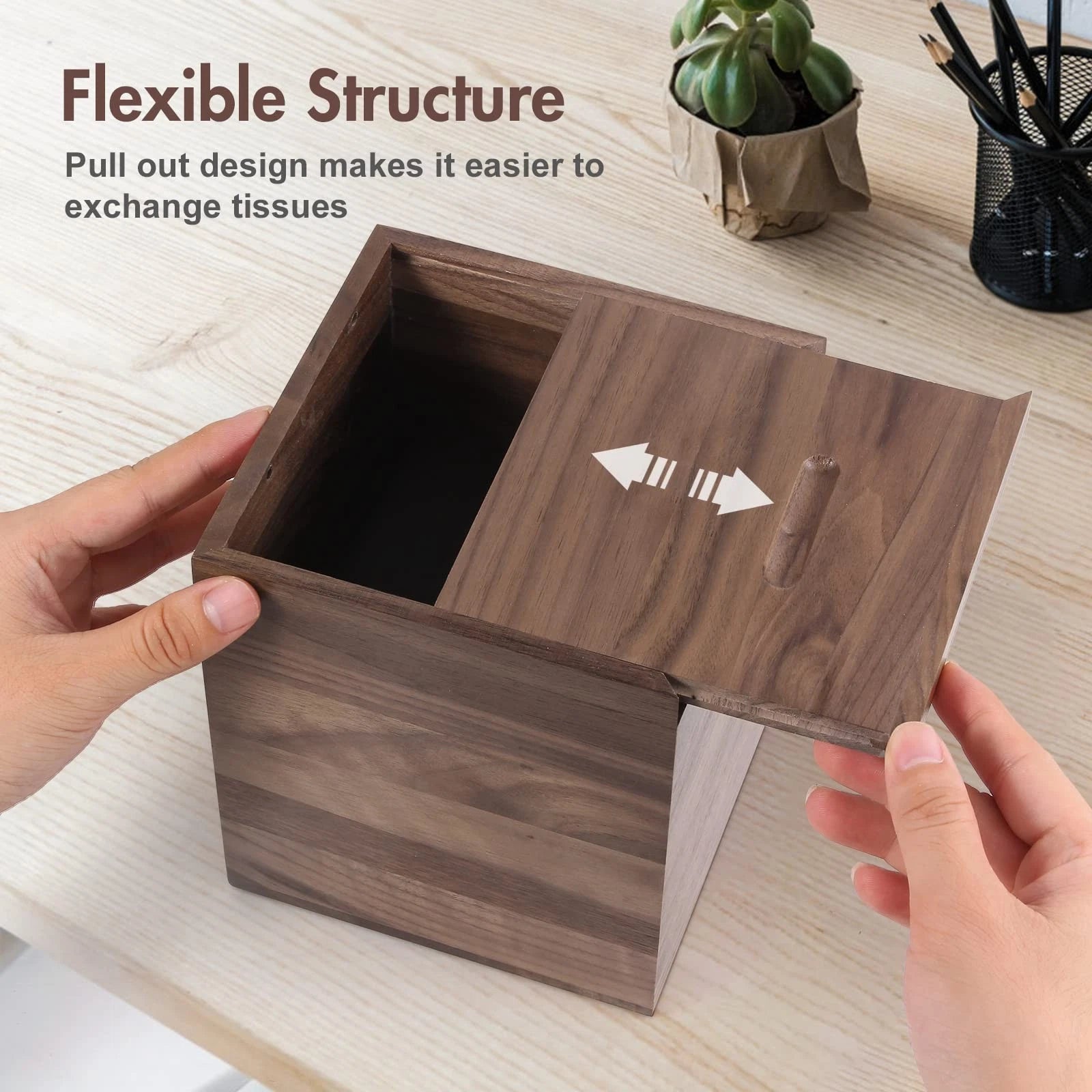 Walnut Wood Tissue Box Cover with Slide-Out Bottom - Square for Bathroom, Bed... | eBay