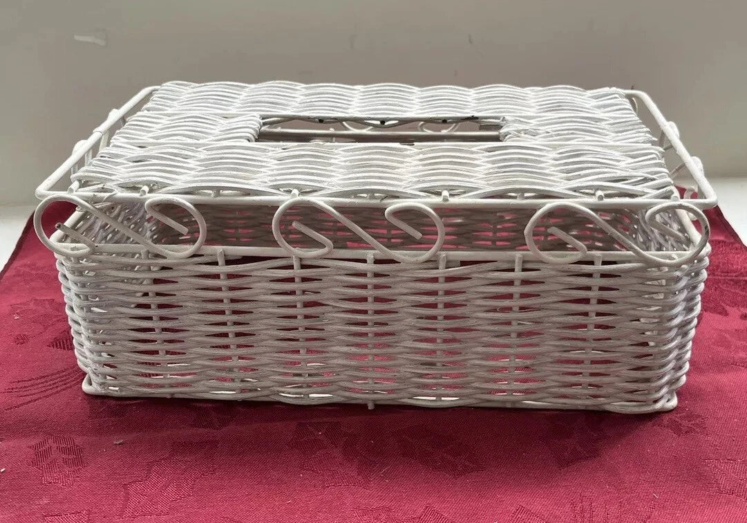 VTG MCM WHITE WICKER & METAL TISSUE BOX COVER 10.5x5.25x4 | eBay