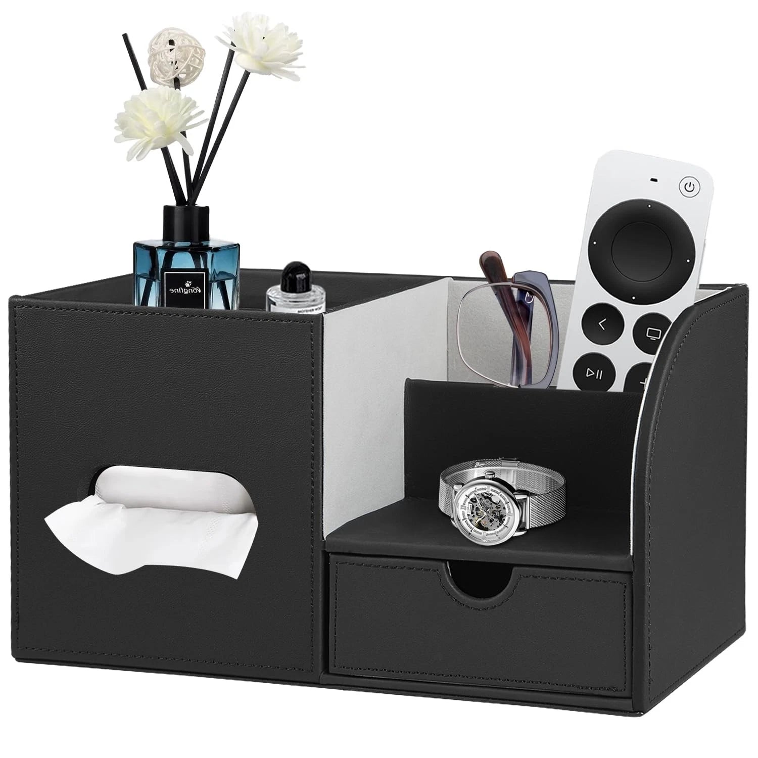 PU Leather Square Tissue Box Cover with Tray and Organizer,Multi-Function Rem... | eBay